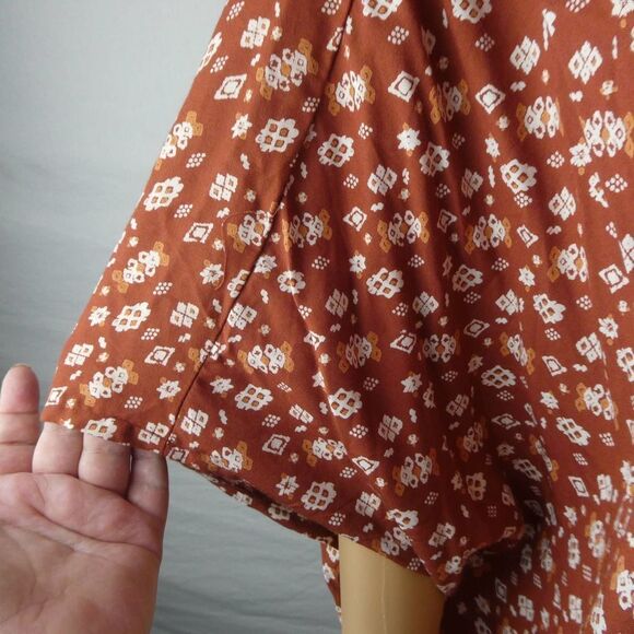 Angie Boho Open Front Rust Brown Orange Kimono Robe Batwing Sleeve Large Floral - Picture 5 of 9
